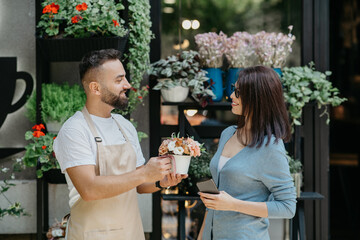 Beautiful stylish bouquet and offer from seller, small business and startup in spring or summer outdoor