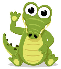 Crocodile sits and waves on a white. Character