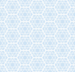 Seamless geometric hexagons and triangles blue pattern.