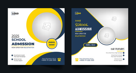 social media post design, school education admission ad for facebook instagram,twitter and back to school web banner template or square flyer poster, Back to school admission social media post