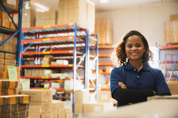 African American worker in warehouse, woman manager checking the store stock, business industry storage report working in warehouse, logistic online shipping service concept