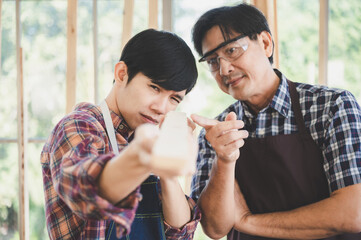 professional carpenters woodworking team work together creatively, creative carpenter working workshop for wooden craftman with wood