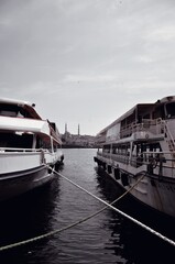Yachts on the sea view through fence (Istanbul, Turkey)
