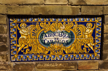 Sign of Royal Tobacco Factory in Seville, Spain
