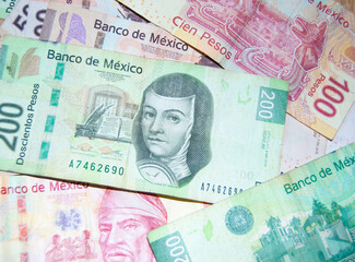 Mexican peso bills close up