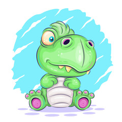 Cartoon little Dino.
Cute illustration of a sitting little dinosaur. Positive and unique design. Use the product to print on clothing, accessories, party decorations, labels and stickers.