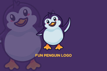 Penguin fun animal flapping with wing logo vector