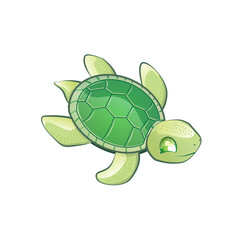Cute Green Turtle Kawaii Illustration