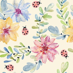 watercolor seamless pattern with flowers. © Tapilipa