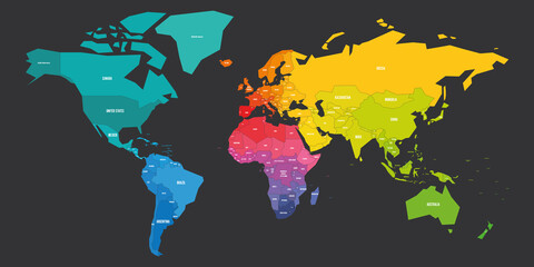 Colorful dark theme World Map - obrazy, fototapety, plakaty