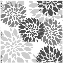 Cartoon flowers for print design. Grunge texture. Vector paint. Black flowers in beautiful style on dark white background.