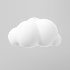 3d render of a cloud mock up isolated on a grey background. Soft round cartoon fluffy cloud icon. 3d geometric shape vector illustration