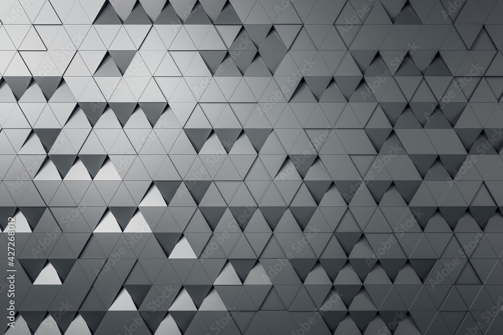 Aufkleber Grey triangular particles background abstract design. Wallpaper concept, 3d rendering