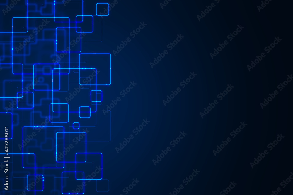 Aufkleber Blue rectangles and squares on a dark background with blank space, abstract design in an advertisement, internet ad and promotion concept, 3d rendering, mock up