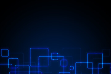 Fototapeta premium Blue rectangles and squares in the bottom on a dark background with blank space, abstract design in an advertisement, internet ad and promotion concept, 3d rendering, mock up