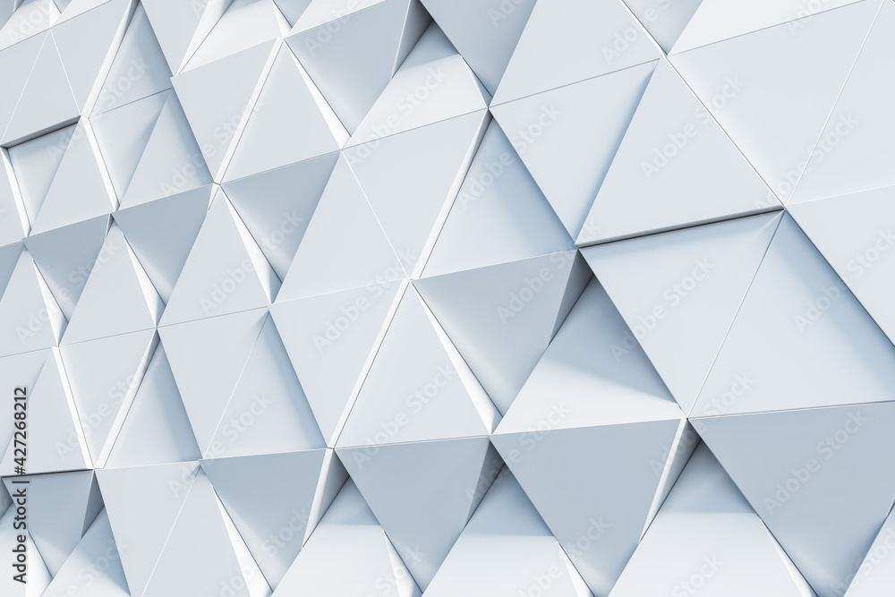 Poster White volumetric triangles in modern abstract background, 3D rendering, mock up