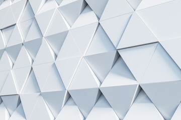 White volumetric triangles in modern abstract background, 3D rendering, mock up