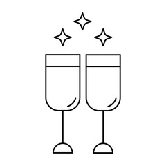 Champagne glasses vector outline icon isolated on white background. Wedding toasting, wine glasses with sparkling. Linear sign celebration.