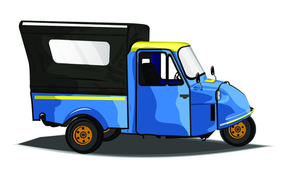 vector image illustration of Indonesian traditional transportation vehicle, namely bemo, three-wheeled motorized vehicle for public transportation