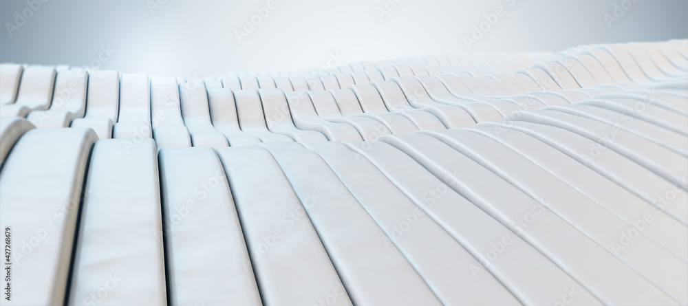 Poster White wavy patterns with a light in the background closeup, wallpaper design concept. 3d rendering