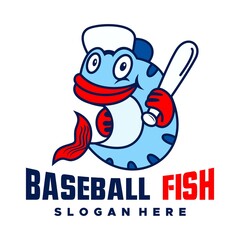 fish character logo design cartoon vector 