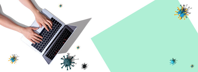 Fototapeta na wymiar Laptop computer with epidemic influenza concept