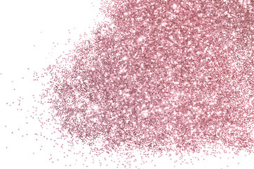 Pink glitter sparkles on white background