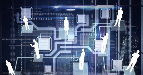 Composition of network with digital icons over computer processor
