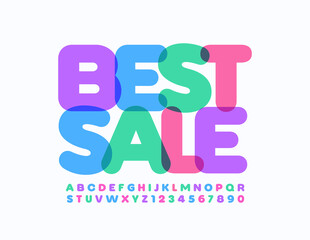 Vector colorful Banner Best Sale. Bright transparent Font. Artistic Alphabet Letters and Numbers