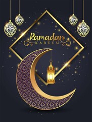 ramadan kareem greetings. black and gold background. vector illustration design