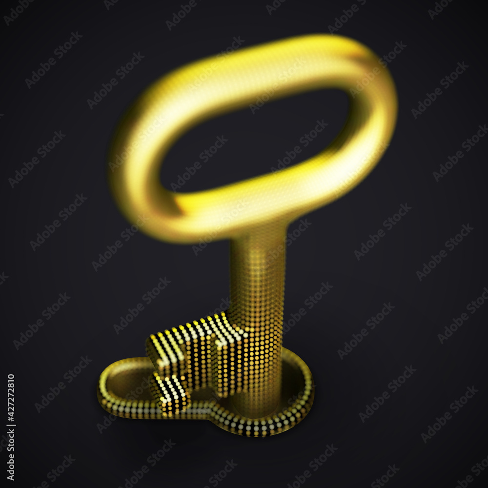Aufkleber digital 3d golden key in keyhole on black background. concept of data value, cyber security and busi