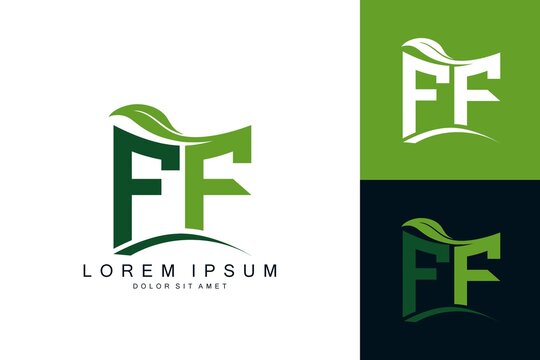 FF logo monogram with green leaf nature organic bio curved shape premium vector design template