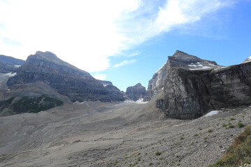 hiking trail near lake louise, Plain of six glaciers, Mountain view on a sunny day, Canada Banff...