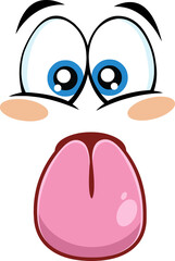 Cartoon Funny Face Stuck Out Tongue. Vector Illustration Isolated On White Background