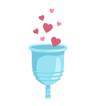 Menstrual cup with hearts, vector illustration