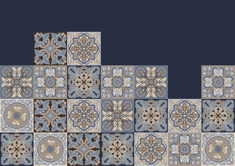 Portuguese azulejo ceramic tile pattern. Mediterranean traditional ornament. Italian pottery or spanish majolica.