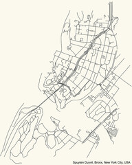 Fototapeta na wymiar Black simple detailed street roads map on vintage beige background of the quarter Spuyten Duyvil neighborhood of the Bronx borough of New York City, USA