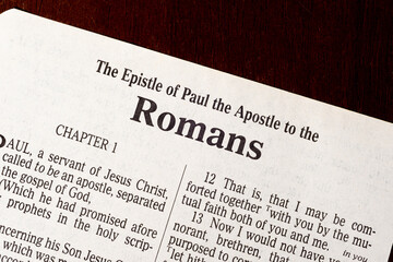 The Book of Romans Title Page Close-up - obrazy, fototapety, plakaty