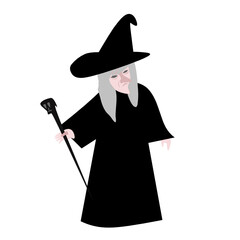 halloween witch with broom Or vector illustration of a witch grandmother