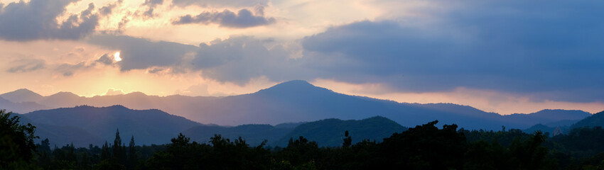 Obraz premium beauty scenic View Of Silhouette Mountains Against Sky At Sunset panorama