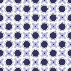 Dark Blue Geometric Flowers and Polka Dots Seamless Pattern Background
