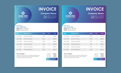 Money bills or price invoices and payment agreement design templates, Print Template, Creative invoice Template in A4