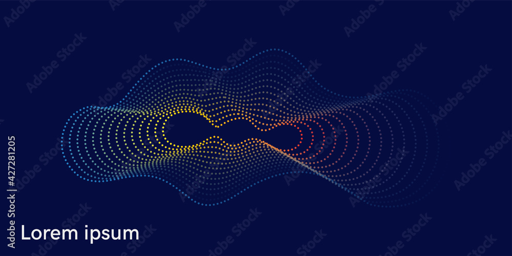 Poster vector abstract background with dynamic waves, line and particles.