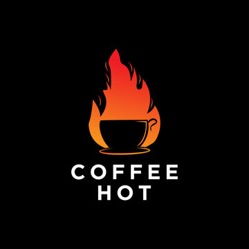 Hot coffee logo with negative cup symbol combined with fire