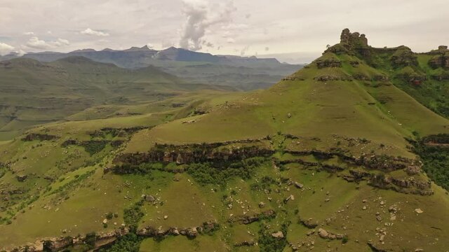 Steep Mountainous Green Slopes in Umgeni Valley Nature Reserve, KwaZulu-Natal, South Africa - Aerial Slide shot
