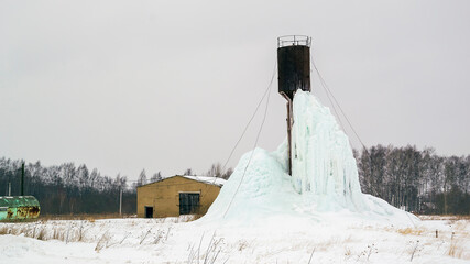 water tower in winter