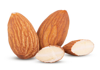 Closeup of almonds, isolated on the white background