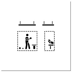 Quarantine sports glyph icon. Gym and fitness studio social distancing. Concept of safe exercising and sports during covid pandemic.Filled flat sign. Isolated silhouette vector illustration