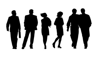 Shillouettes of people They are standing and going. Male and female, friends.