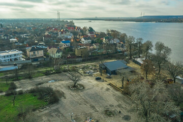 Aerial view from a drone of the Osokorki private sector in Kiev.